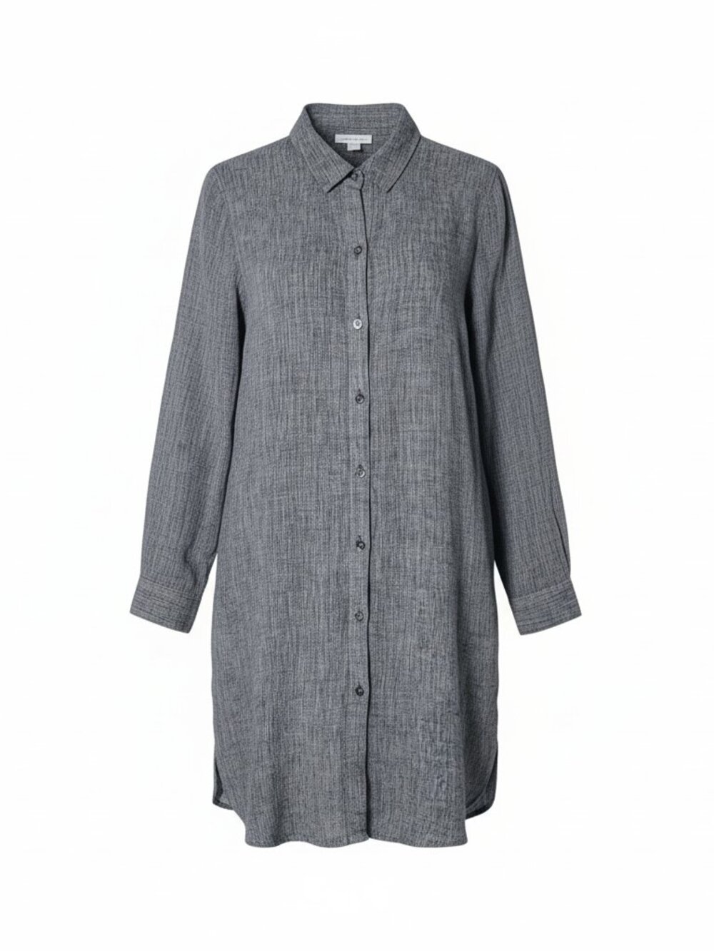 J Jill 100% Linen Shirt Dress S Petite Gray Tunic Long Sleeve Relaxed Beach